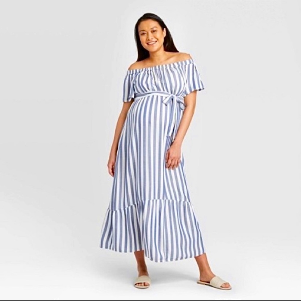 Ingrid & Isabel Womens Striped Short Sleeve Woven Maternity Dress Size M